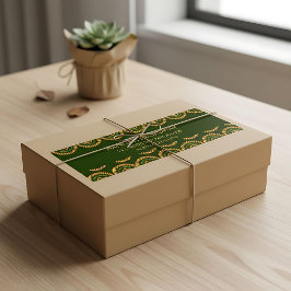 Art Deco stijl olijfgeel bloemendecor voor retoura Etiket