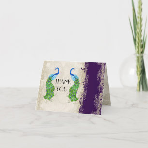 Art Deco stijl Peacock donker Paarse bedankjes Bedankkaart
