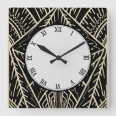 Art Deco Stijl Schets in Zwart en Goud Vierkante Klok (Voorkant)