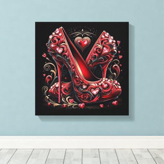 Art Deco Stijl Stiletto Hoge Hakken Canvas Afdruk (Insitu (Houten vloer))