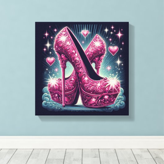 Art Deco Stijl Stiletto Hoge Hakken Canvas Afdruk (Insitu (Houten vloer))