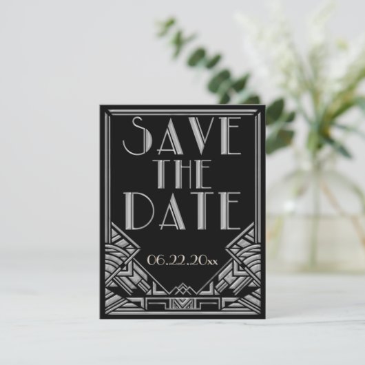 Art Deco stijl trouwkaart Save the Date (Staand voorkant)