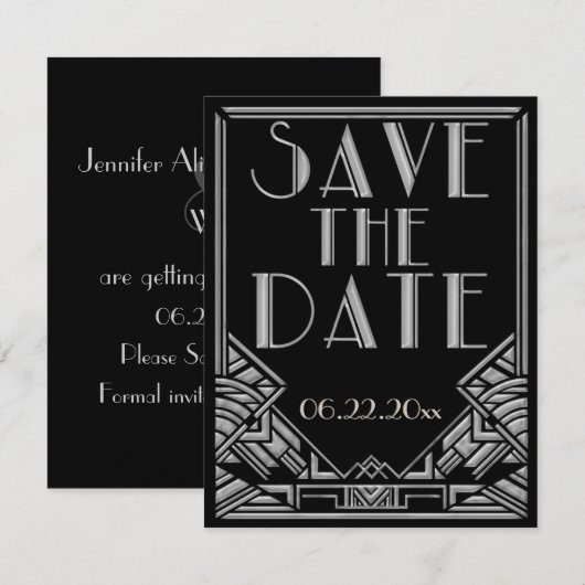 Art Deco stijl trouwkaart Save the Date (Voorkant / Achterkant)