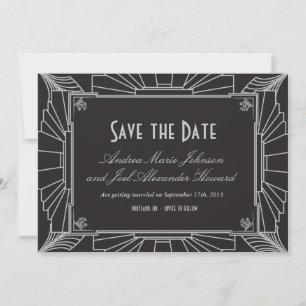 Art Deco stijl trouwkaart save the date (zilver)