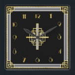 Art Deco-stijl Vierkante Klok<br><div class="desc">Ik heb dit patroon herzien om deze Art Deco-stijl muurklok te maken. Dit zou er geweldig uitzien in eenieders huis op een gewone muur. In typisch kunstdeco kleuren zwart grijs en goud. Deze klok heeft een decomotief van de centrumkunst en als grens.</div>