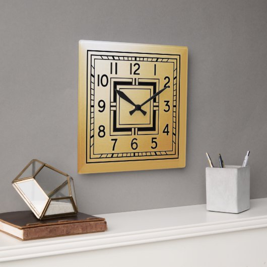 Art Deco stijl vierkante klok in goud. (Kantoor)