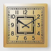 Art Deco stijl vierkante klok in goud. (Voorkant)