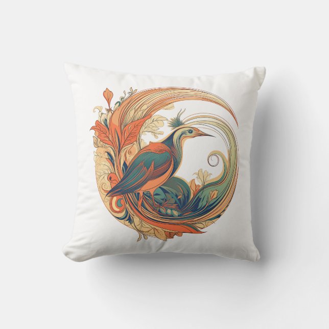 Art Deco stijl vogel van het paradijs ontwerp Kussen (Voorkant)