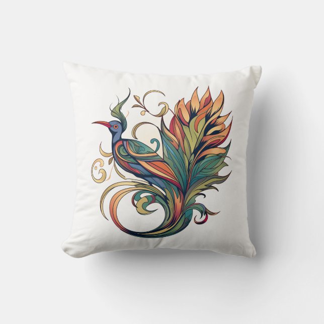 Art Deco stijl vogel van het paradijs ontwerp Kussen (Voorkant)
