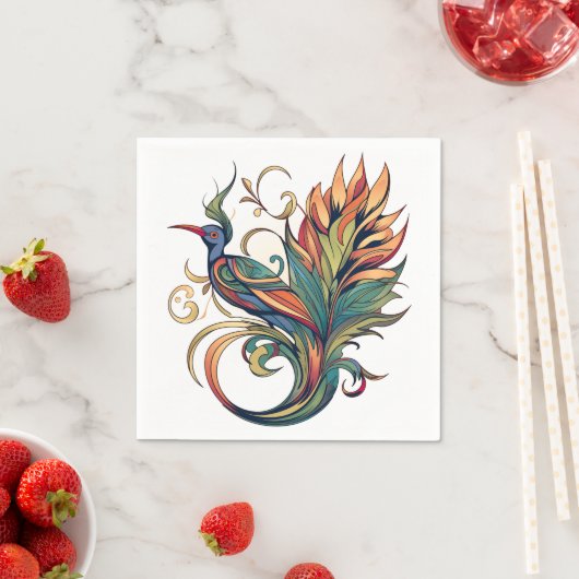Art Deco stijl vogel van het paradijs ontwerp Servet (Insitu)