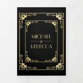  Art Deco Stijl Zwart en Gouden Bruiloft Drieluik Uitnodiging (Cover)