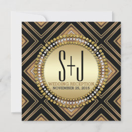 Art Deco stijl zwart gouden huwelijksreceptie uitn Kaart
