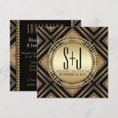 Art Deco stijl zwart gouden uitnodiging voor huwel (Voorkant / Achterkant)