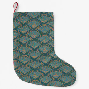 Art Deco stijlpatroon in blauwgroen blauwe kleur Kleine Kerstsok