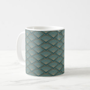 Art Deco stijlpatroon in blauwgroen blauwe kleur Koffiemok