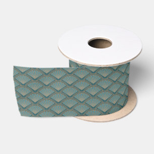 Art Deco stijlpatroon in blauwgroen blauwe kleur Satijnen Lint