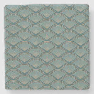 Art Deco stijlpatroon in blauwgroen blauwe kleur Stenen Onderzetter