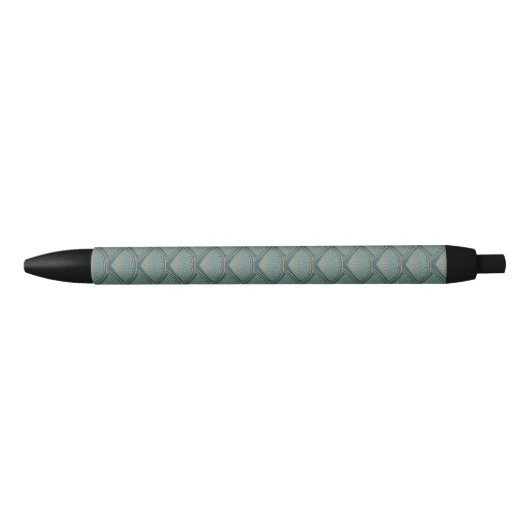 Art Deco stijlpatroon in blauwgroen blauwe kleur Zwarte Inkt Pen (Voorkant)
