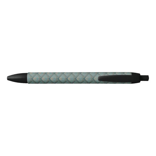 Art Deco stijlpatroon in blauwgroen blauwe kleur Zwarte Inkt Pen (Achterkant)