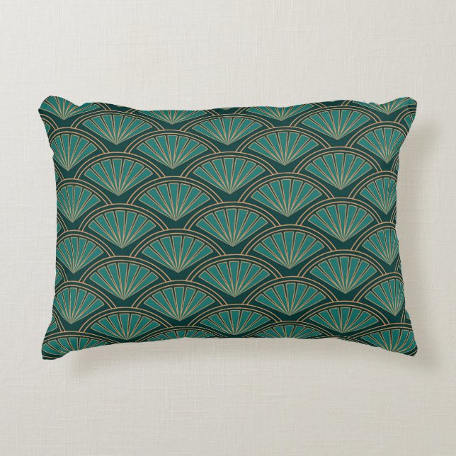 Art Deco stijlpatroon in blauwgroen groene kleur Accent Kussen (Voorkant)