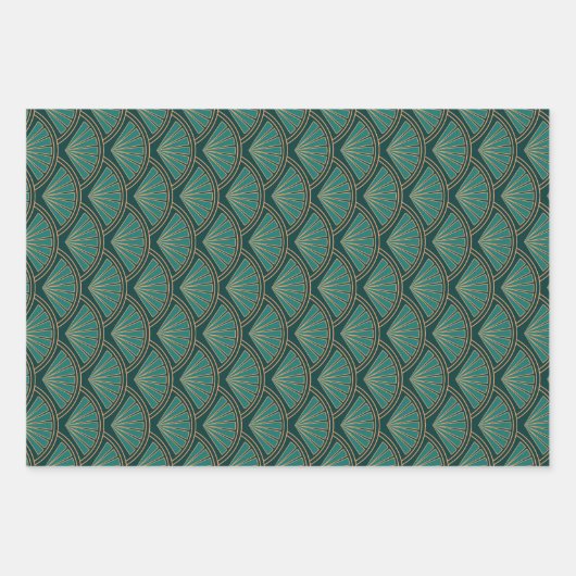 Art Deco stijlpatroon in blauwgroen groene kleur Inpakpapier Vel (Voorkant)