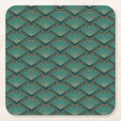 Art Deco stijlpatroon in blauwgroen groene kleur Kartonnen Onderzetters (Voorkant)