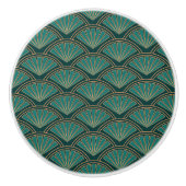 Art Deco stijlpatroon in blauwgroen groene kleur Keramische Knop (Voorkant)