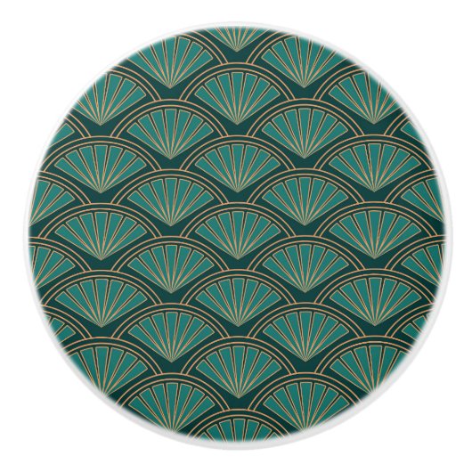 Art Deco stijlpatroon in blauwgroen groene kleur Keramische Knop (Voorkant)