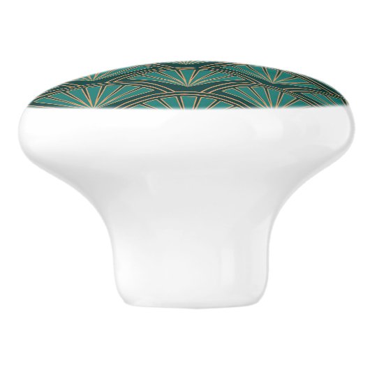 Art Deco stijlpatroon in blauwgroen groene kleur Keramische Knop (Zijkant)