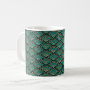 Art Deco stijlpatroon in blauwgroen groene kleur Koffiemok