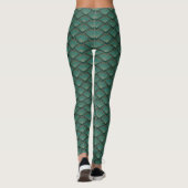 Art Deco stijlpatroon in blauwgroen groene kleur Leggings (Achterkant)