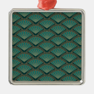 Art Deco stijlpatroon in blauwgroen groene kleur Metalen Ornament