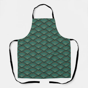Art Deco stijlpatroon in blauwgroen groene kleur Schort