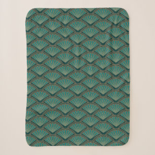 Art Deco stijlpatroon in blauwgroen groene kleur Sherpa Deken
