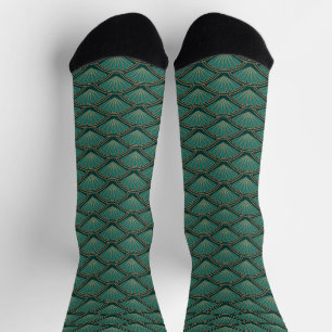 Art Deco stijlpatroon in blauwgroen groene kleur Sokken