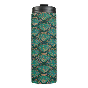 Art Deco stijlpatroon in blauwgroen groene kleur Thermosbeker