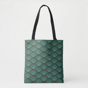 Art Deco stijlpatroon in blauwgroen groene kleur Tote Bag