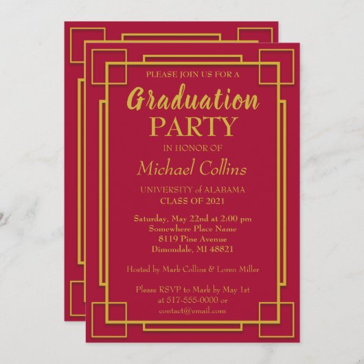 Art Deco Stijlvolle gouden randuitnodiging Kaart (Voorkant / Achterkant)