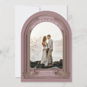 Art Deco Stof Roze Bronzen Boog Bewaar de Datum Kaart