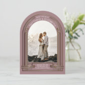 Art Deco Stof Roze Bronzen Boog Bewaar de Datum Kaart (Staand voorkant)