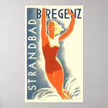 Art Deco Strandbad Bregenz Reistoerisme Poster<br><div class="desc">Dit is een digitaal verbeterde afdruk van een  deco Strandbad Bregenz toerismeposter uit 1930 van Lois Gaigg. U kunt de achtergrondkleur aanpassen.</div>