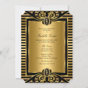 Art Deco Streep Goud Zwart Verjaardagsfeest 2 Kaart
