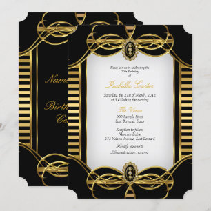 Art Deco Streep Goud Zwart Wit Verjaardagsfeestje Kaart
