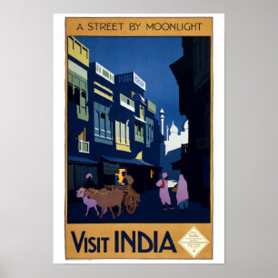  Art Deco Street, Moonlight India Travel Poster