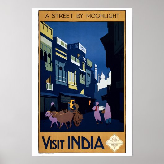  Art Deco Street, Moonlight India Travel Poster (Voorkant)