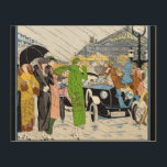 Art Deco Street Scene Hout Afdruk<br><div class="desc">Kunst deco straatscène met de mode van een vrouw.</div>