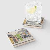 Art Deco Street Scene Stenen Onderzetter (Zijkant)