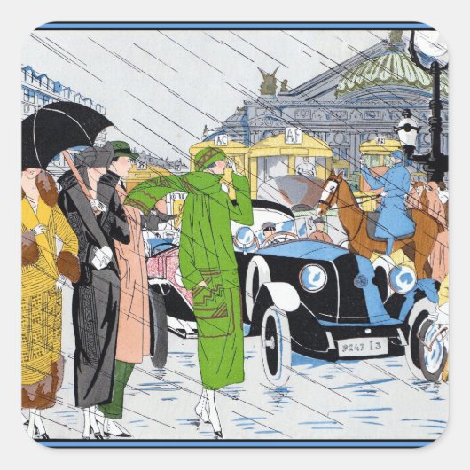 Art Deco Street Scene Vierkante Sticker (Voorkant)