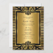 Art Deco Stripe Gold Black Birthday Party 2 Kaart (Voorkant)