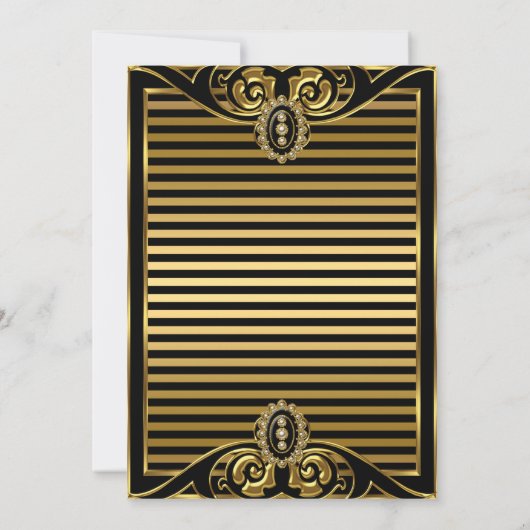 Art Deco Stripe Gold Black Birthday Party 2 Kaart (Achterkant)